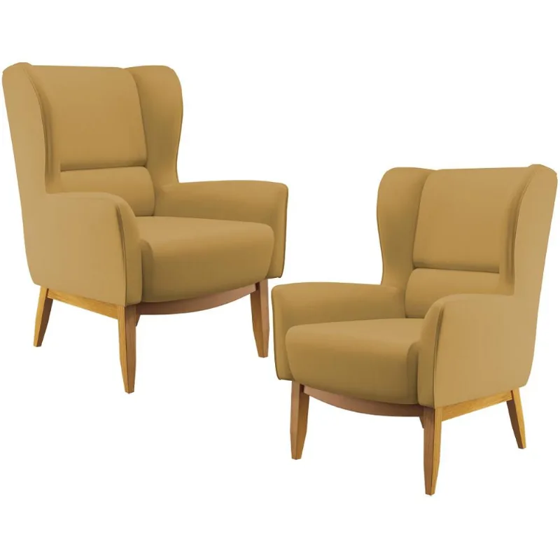 Kit 02 Poltronas Decorativa Fixa Base de Madeira Milena D02 Veludo Mostarda C-260 - Lyam Decor - Lyam Decor