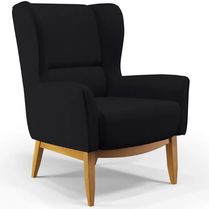 Poltrona Decorativa Fixa Base de Madeira Milena D02 Veludo Preto C-300 - Lyam Decor - Lyam Decor