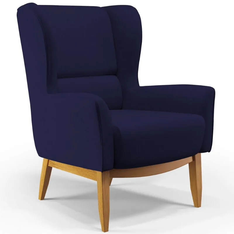 Poltrona Decorativa Fixa Base de Madeira Milena D02 Veludo Azul Marinho C-304 - Lyam Decor - Lyam Decor