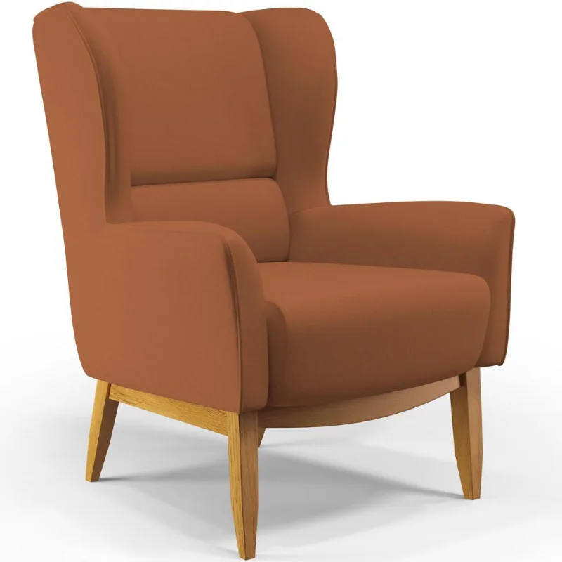 Poltrona Decorativa Fixa Base de Madeira Milena D02 Veludo Telha C-262 - Lyam Decor - Lyam Decor