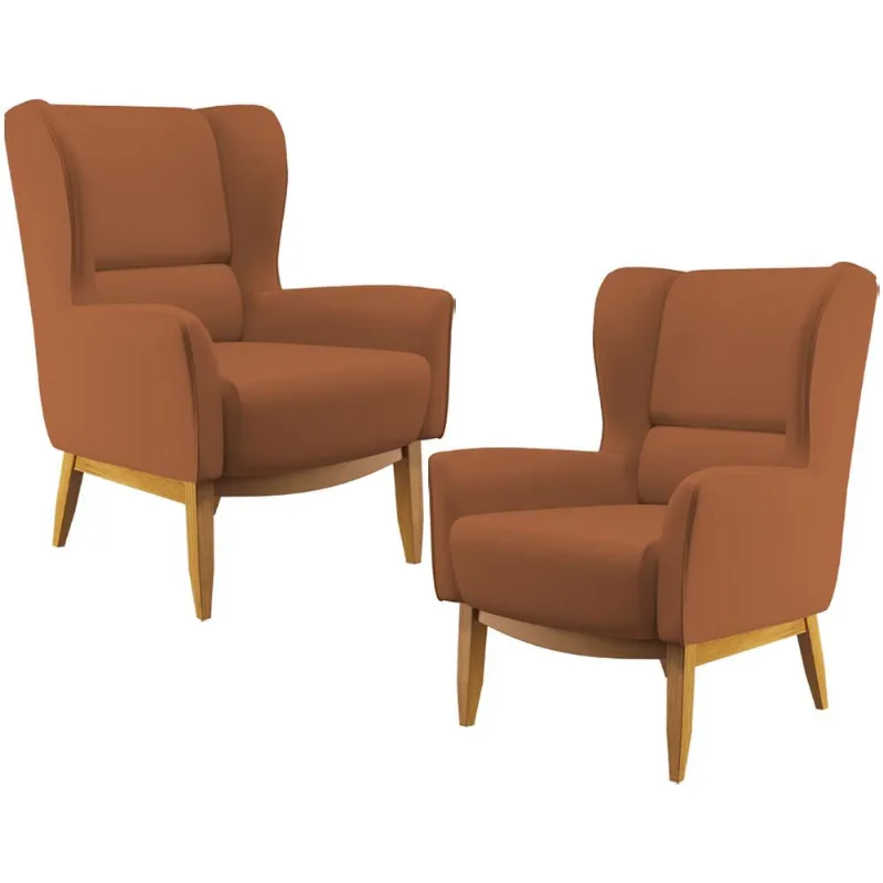 Kit 02 Poltronas Decorativa Fixa Base de Madeira Milena D02 Veludo Telha C-262 - Lyam Decor