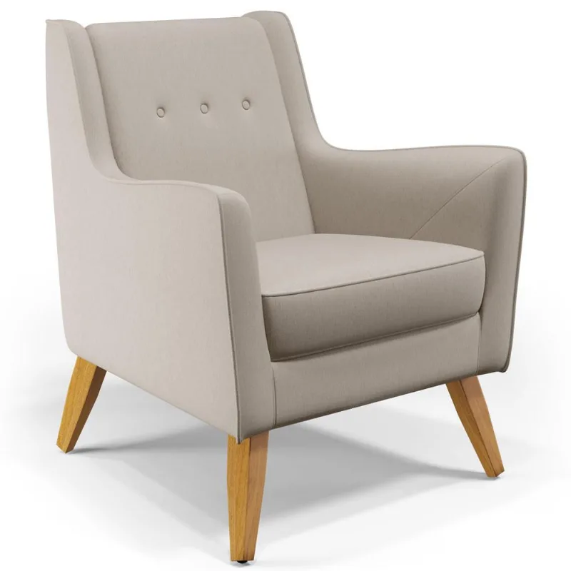 Poltrona Decorativa com Pés de Madeira Taroba D02 Linho Bege C-107 - Lyam Decor - Lyam Decor