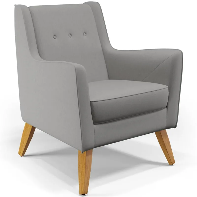 Poltrona Decorativa com Pés de Madeira Taroba D02 Linho Cinza Escuro C-416 - Lyam Decor - Lyam Decor
