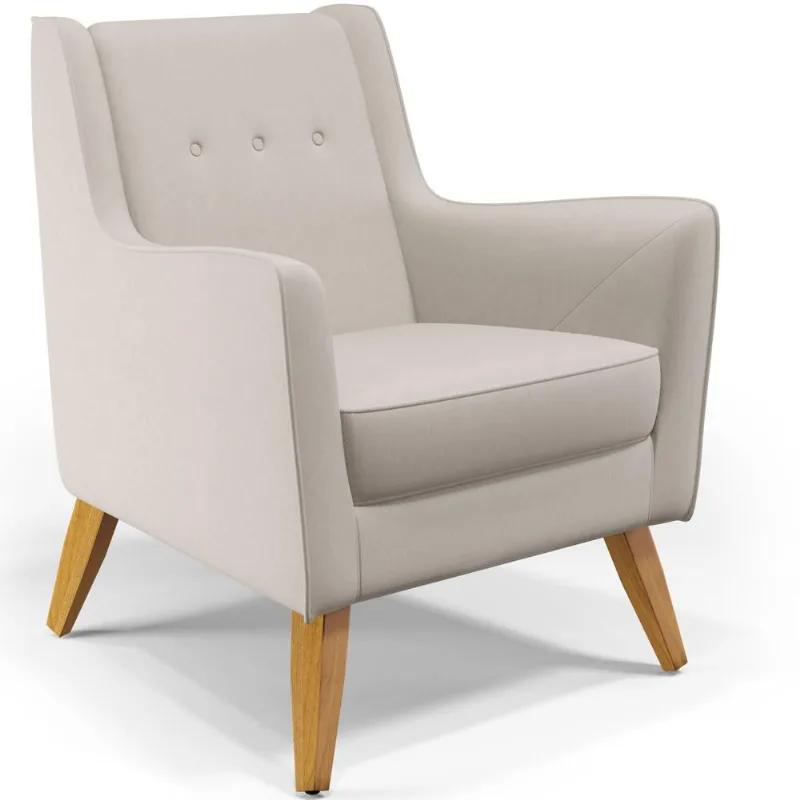 Poltrona Decorativa com Pés de Madeira Taroba D02 Linho Cru C-443 - Lyam Decor