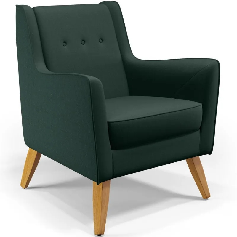 Poltrona Decorativa com Pés de Madeira Taroba D02 Linho Verde C-117 - Lyam Decor - Lyam Decor