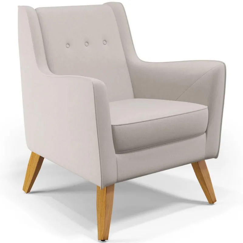 Poltrona Decorativa com Pés de Madeira Taroba D02 Veludo Bege C-309 - Lyam Decor - Lyam Decor