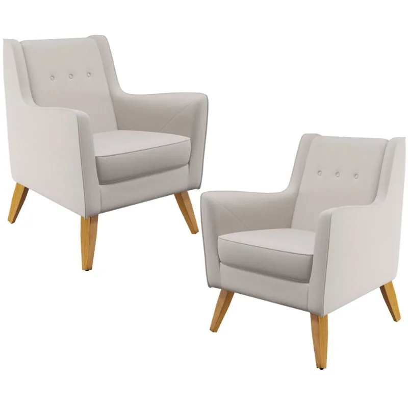 Kit 02 Poltronas Decorativas com Pés de Madeira Taroba D02 Veludo Bege C-309 - Lyam Decor