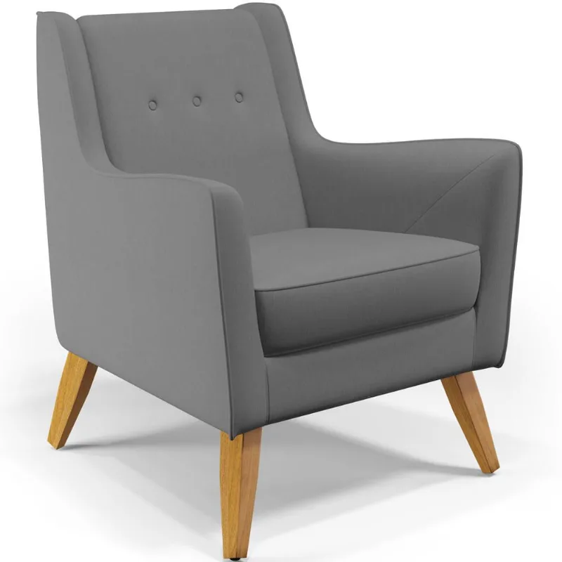 Poltrona Decorativa com Pés de Madeira Taroba D02 Veludo Cinza C-317 - Lyam Decor - Lyam Decor