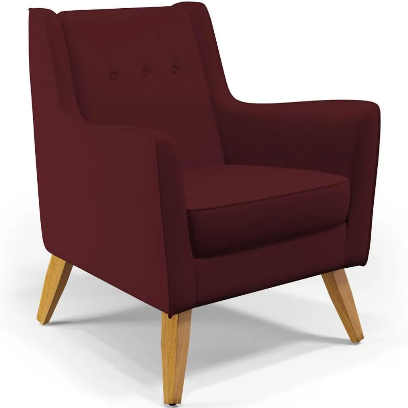 Poltrona Decorativa com Pés de Madeira Taroba D02 Veludo Marsala C-278 - Lyam Decor - Lyam Decor