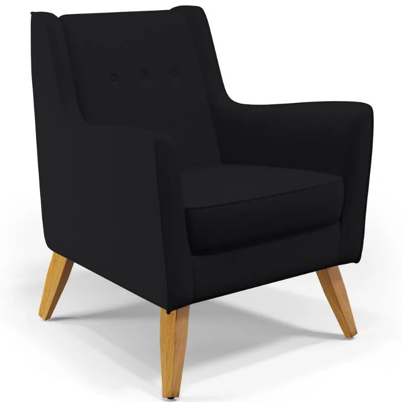 Poltrona Decorativa com Pés de Madeira Taroba D02 Veludo Preto C-300 - Lyam Decor - Lyam Decor