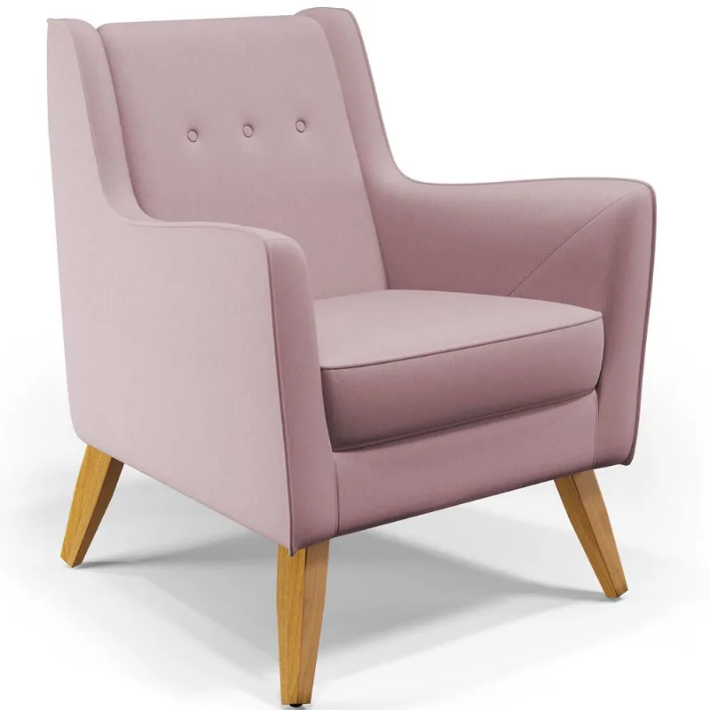Poltrona Decorativa com Pés de Madeira Taroba D02 Veludo Rosê C-305 - Lyam Decor - Lyam Decor