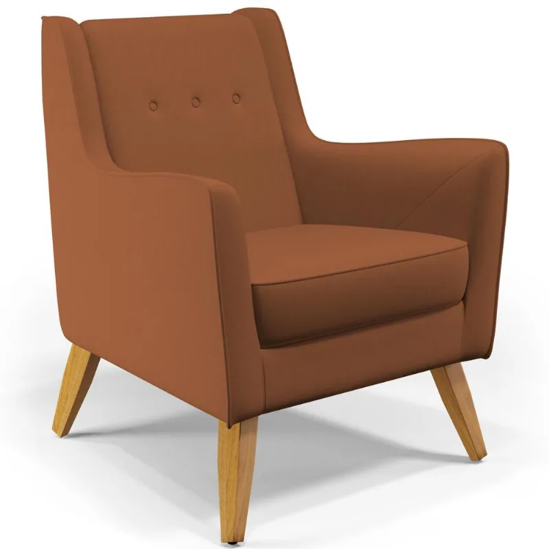 Poltrona Decorativa com Pés de Madeira Taroba D02 Veludo Telha C-262 - Lyam Decor - Lyam Decor