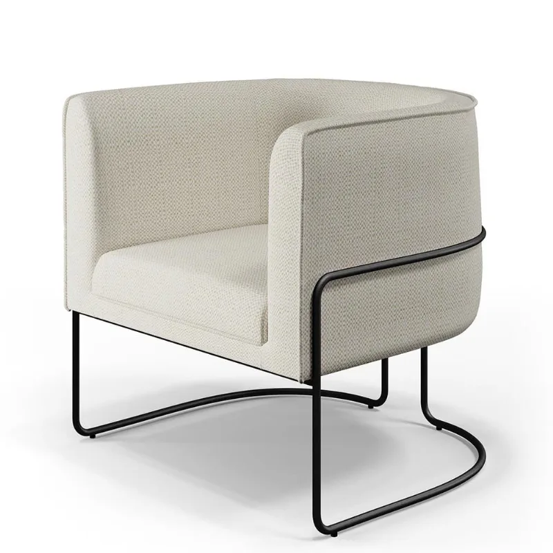 Poltrona Decorativa Fixa Base De Aço Preto Betina D02 Linho Champagne A-49 - Lyam Decor - Lyam Decor