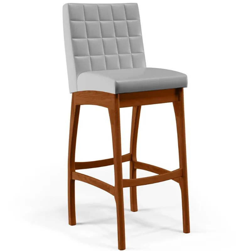 Banqueta Alta Para Cozinha Sala de Jantar Fixa Mila L02 Facto Cinza Metalizado - Lyam Decor