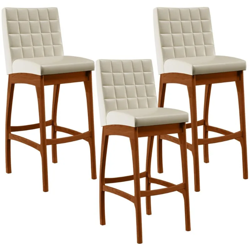 Kit 03 Banquetas Alta Para Cozinha Sala de Jantar Fixa Mila L02 Facto Pérola Metalizado - Lyam Decor