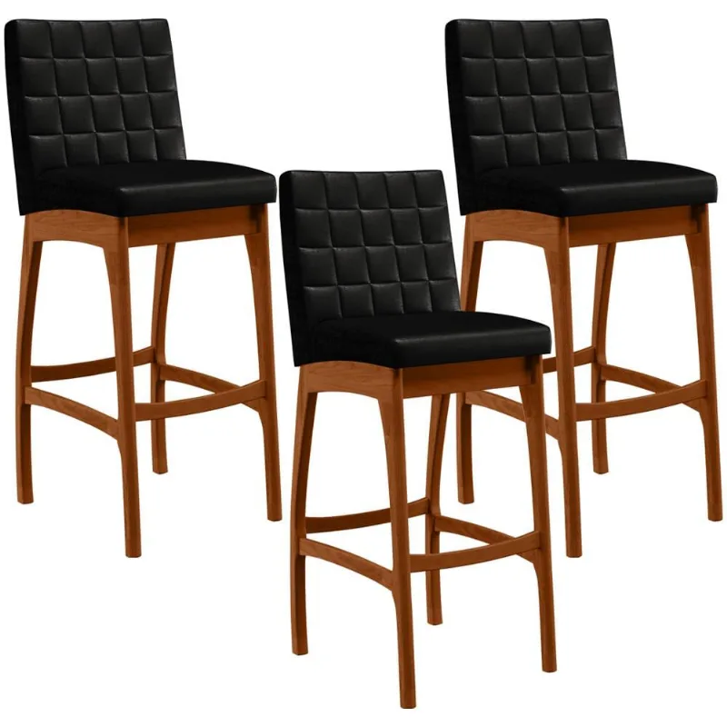 Kit 03 Banquetas Altas Para Cozinha Sala de Jantar Fixa Mila L02 Facto Preto Metalizado - Lyam Decor