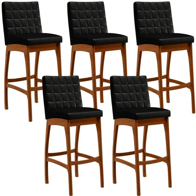 Kit 05 Banquetas Altas Para Cozinha Sala de Jantar Fixa Mila L02 Facto Preto Metalizado - Lyam Decor - Lyam Decor