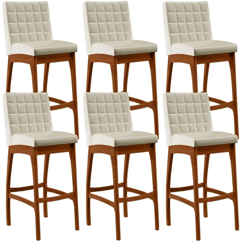 Kit 06 Banquetas Alta Para Cozinha Sala de Jantar Fixa Mila L02 Facto Pérola Metalizado - Lyam Decor - Lyam Decor
