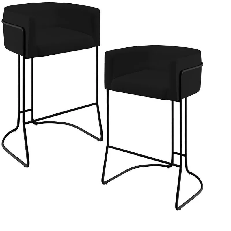 Kit 02 Banquetas Fixa Preto Corano Preto - Lyam Decor