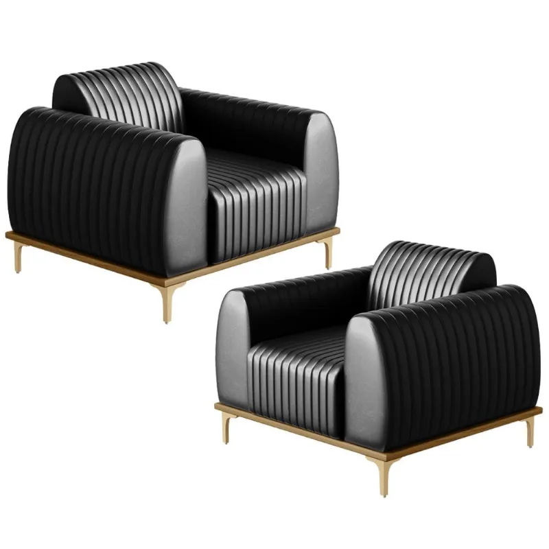 Kit 02 Poltronas Decorativas Base De Madeira e Pés D'Ouro Molino D02 Corano Preto B-159 - Lyam Decor - Lyam Decor