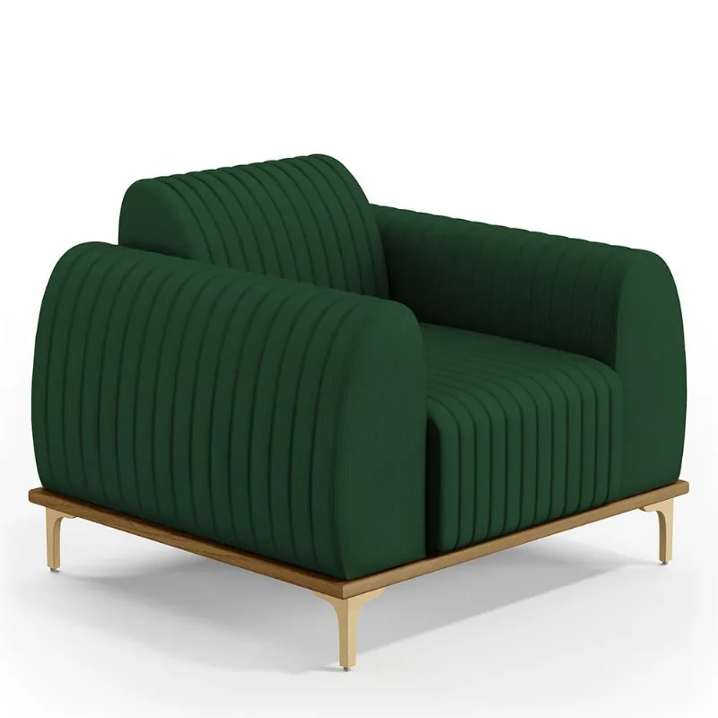 Poltrona Decorativa Base De Madeira Com Pés D'Ouro Molino D02 Veludo Verde Musgo C-303 - Lyam Decor - Lyam Decor