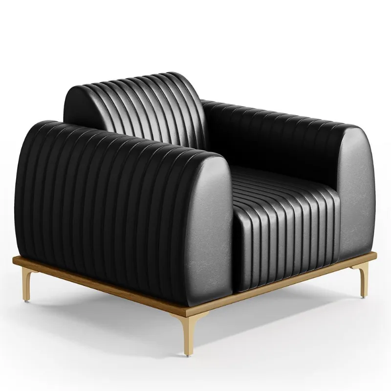 Poltrona Decorativa Base De Madeira Pés Metalizado D'Ouro Molino D02 Corano Preto B-159 - Lyam Decor - Lyam Decor