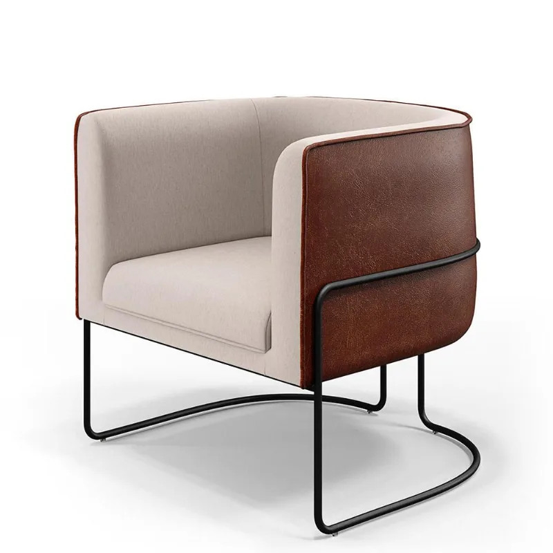 Poltrona Decorativa Fixa Base Aço Preto Betina D02 Linho Bege C-107 Corano Marrom B-38 - Lyam Decor - Lyam Decor