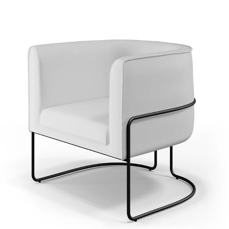 Poltrona Decorativa Fixa Base De Aço Preto Betina D02 Corano Branco C-12 - Lyam Decor - Lyam Decor