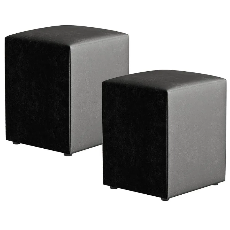 Kit 02 Puffs Quadrado L02 Decorativo Couríssimo Preto - Lyam Decor