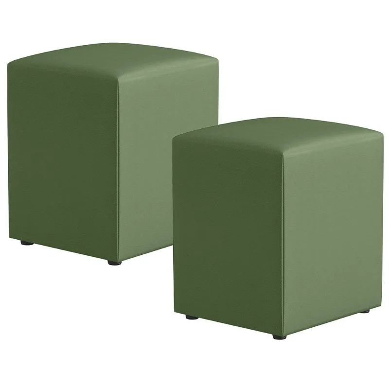 Kit 02 Puffs Quadrado L02 Decorativo Facto Verde - Lyam Decor