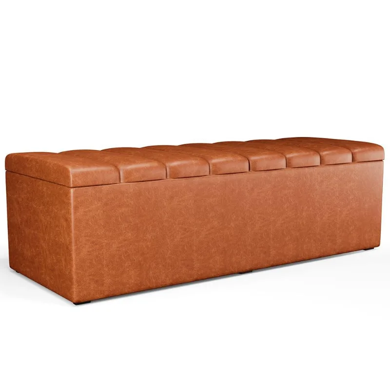 Calçadeira Recamier Baú Para Cama De Casal Dália 140x50 Cm W01 Couríssimo Camel - Lyam Decor