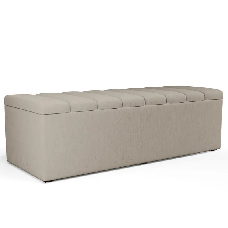 Calçadeira Recamier Baú Para Cama De Casal Dália 140x50 Cm W01 Linho Bege - Lyam Decor