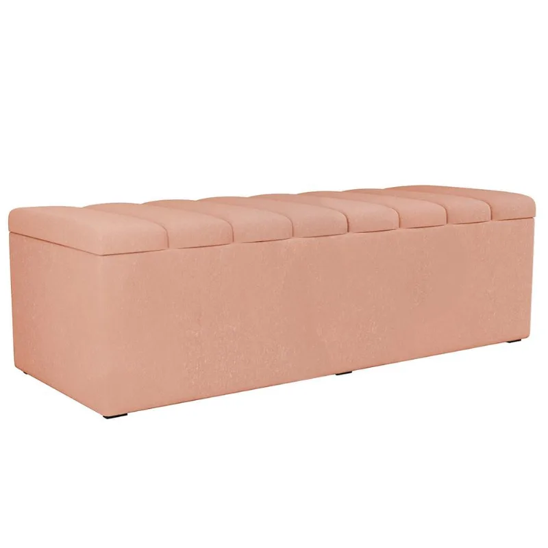 Calçadeira Recamier Baú Para Cama De Casal Dália 140x50 Cm W01 Linho Rosê - Lyam Decor
