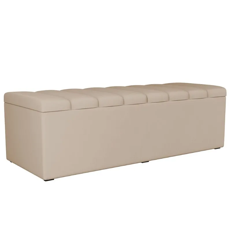Calçadeira Recamier Baú Para Cama De Casal Dália 140x50 Cm W01 Suede Bege - Lyam Decor