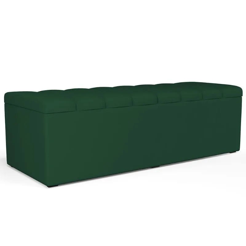 Calçadeira Recamier Baú Para Cama De Casal Dália 140x50 Cm W01 Suede Verde Musgo - Lyam Decor