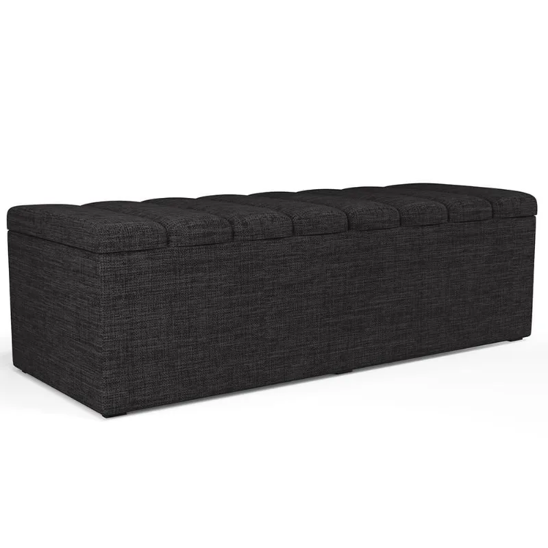 Calçadeira Recamier Baú Para Cama De Casal Queen Dália 160x50 Cm W01 Linho Chumbo - Lyam Decor