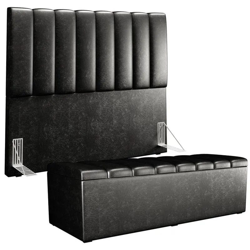 Kit Cabeceira Cama Box Casal 140cm Calçadeira Recamier Baú Dália W01 Couríssimo Preto - Lyam Decor