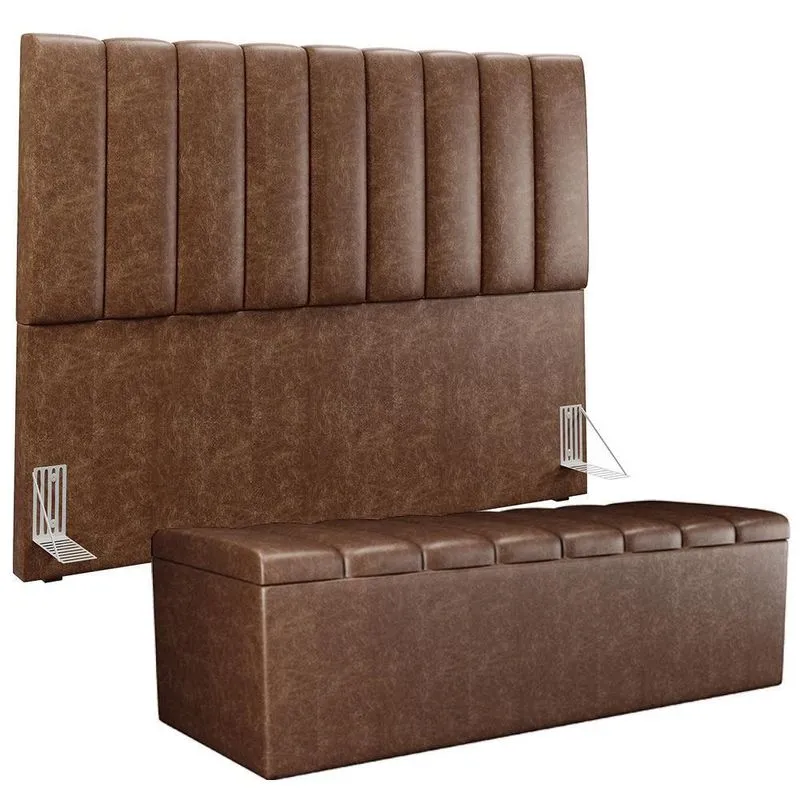 Kit Cabeceira Casal Queen 160cm Calçadeira Baú Marrom