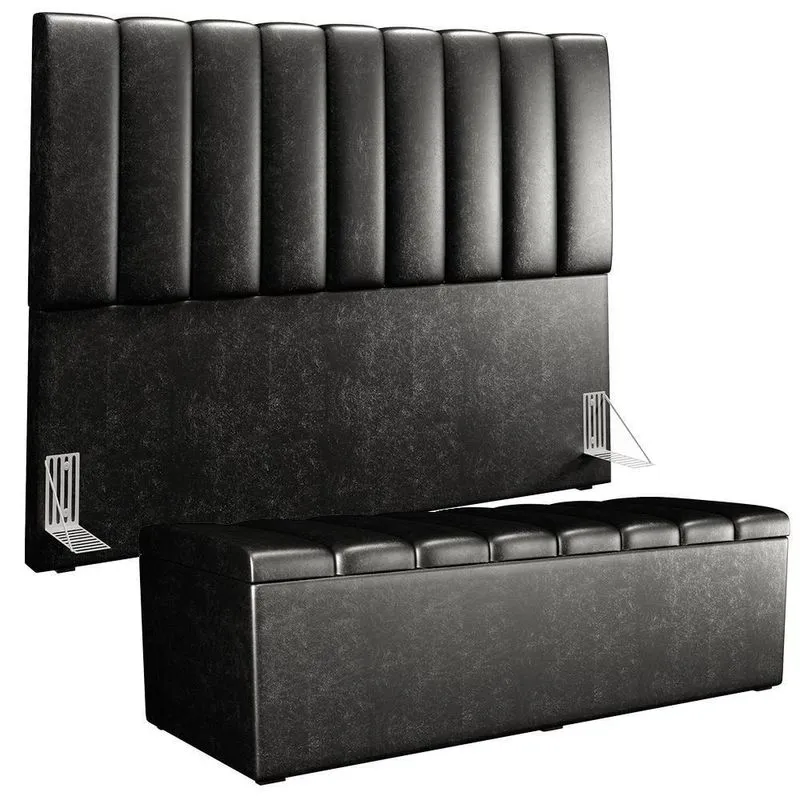Kit Cabeceira Casal Queen 160cm Calçadeira Baú Preto