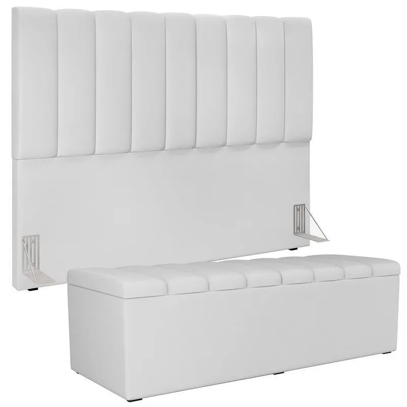 Kit Cabeceira Casal Queen 160cm Com Calçadeira Baú Branco