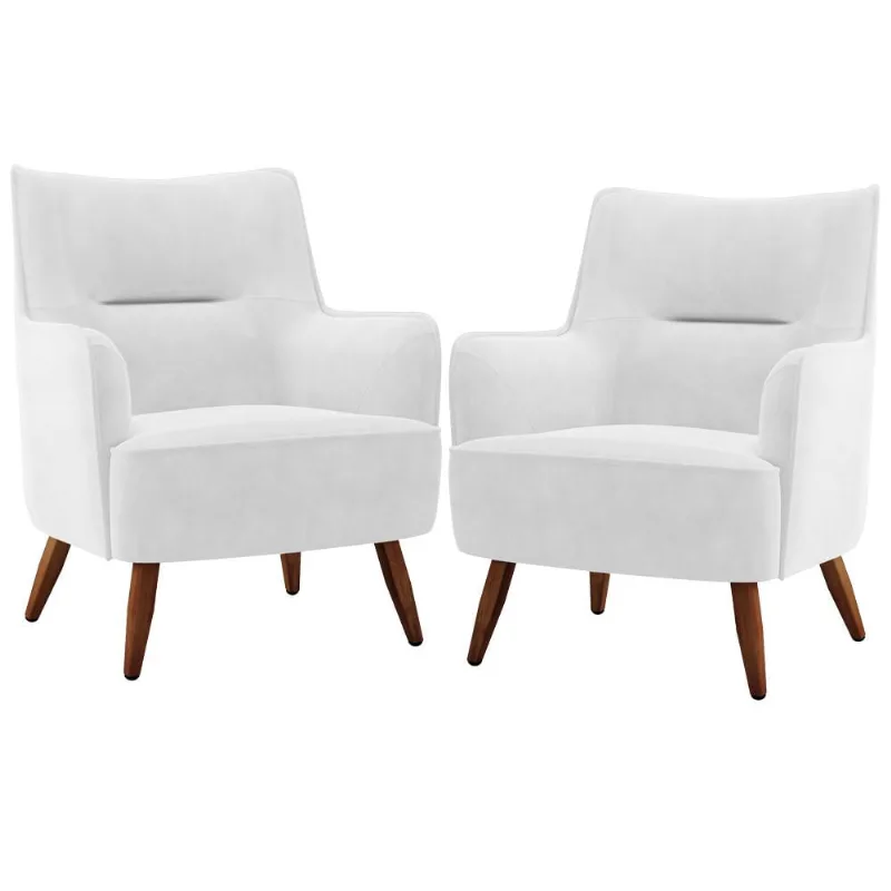 Kit 02 Poltronas Decorativa Fixa Pés de Madeira Isabella D02 Corano Branco C-12 - Lyam Decor - Lyam Decor