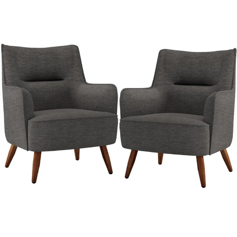Kit 02 Poltronas Decorativa Fixa Pés de Madeira Isabella D02 Linho Cinza Escuro C-416 - Lyam Decor
