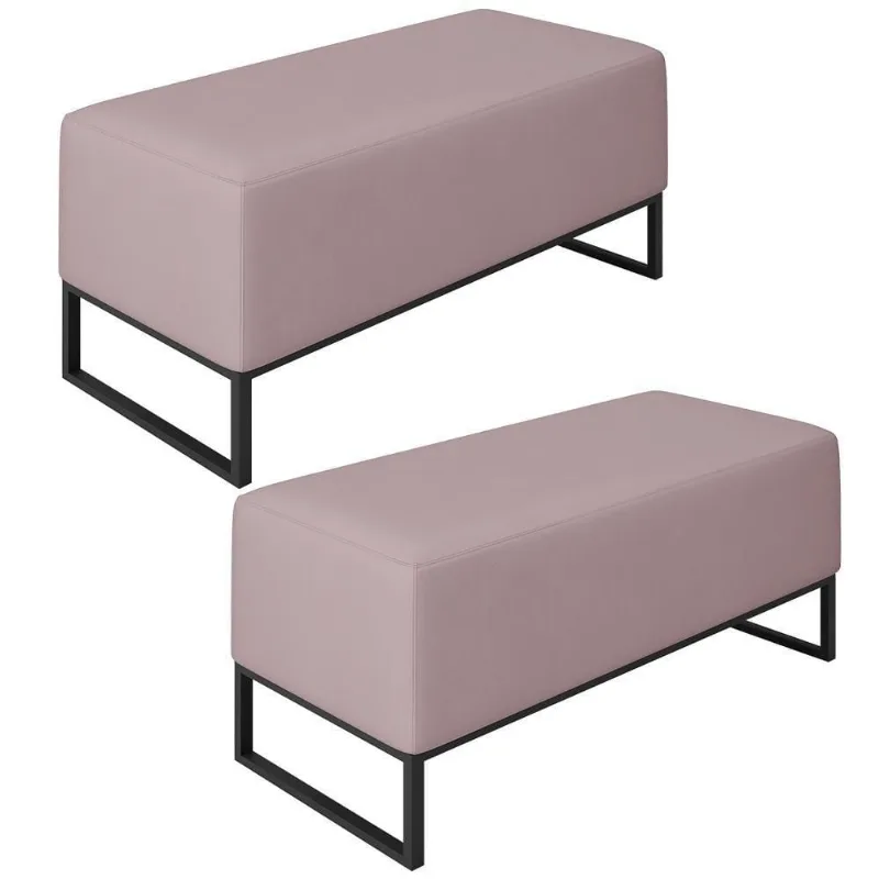 Kit 02 Puffs Cléo W01 Base De Ferro 90 Cm Suede Rosê