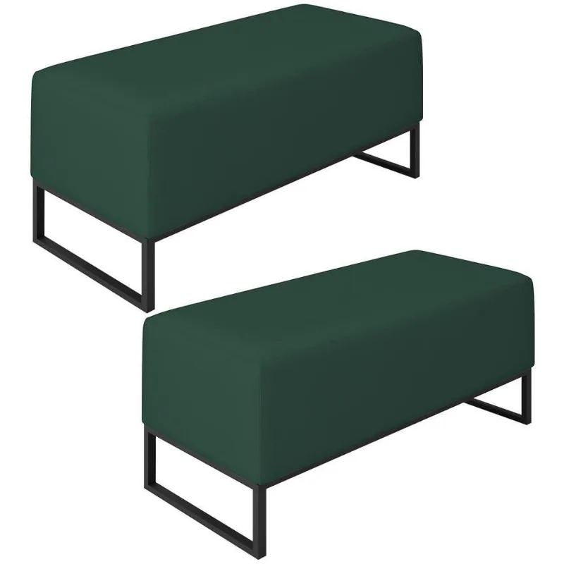 Kit 02 Puffs Cléo W01 Base Ferro 90 Cm Suede Verde Musgo