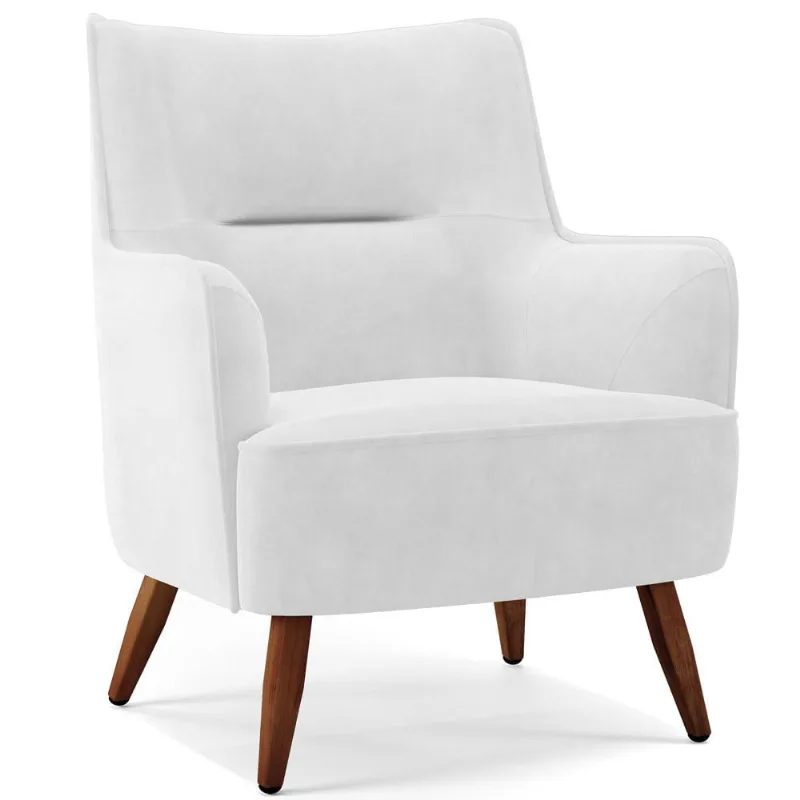 Poltrona Decorativa Fixa Pés de Madeira Isabella D02 Corano Branco C-12 - Lyam Decor - Lyam Decor
