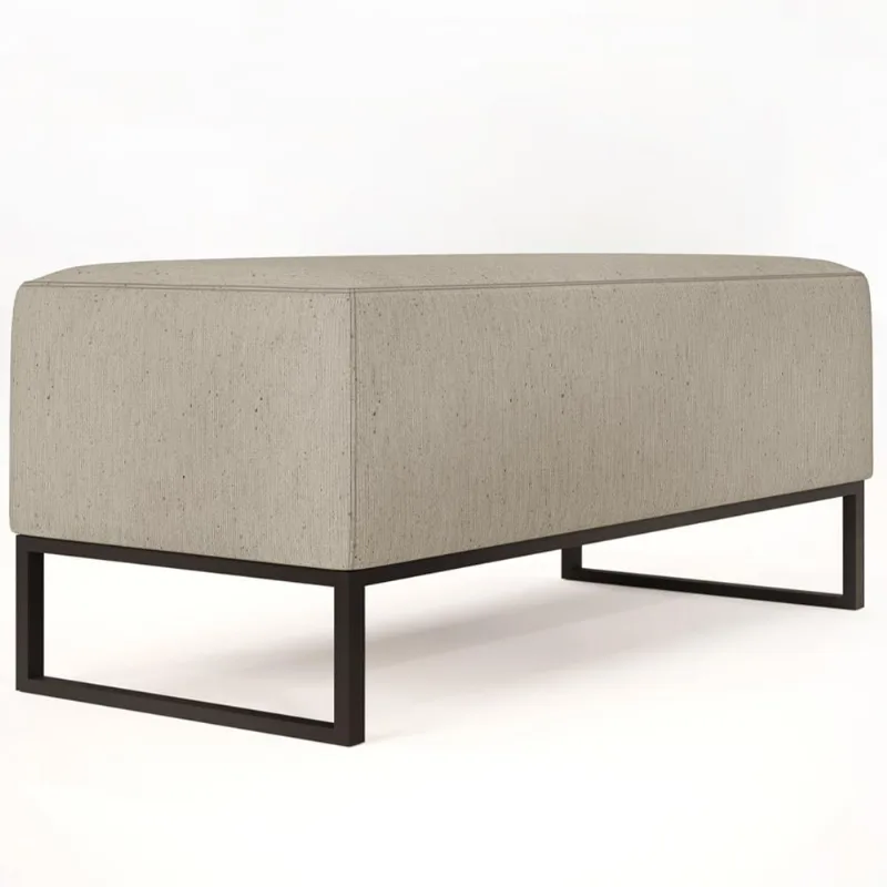 Puff Decorativo Para Sala de Estar Cléo W01 Base de Ferro 90 cm Linho Bege - Lyam Decor
