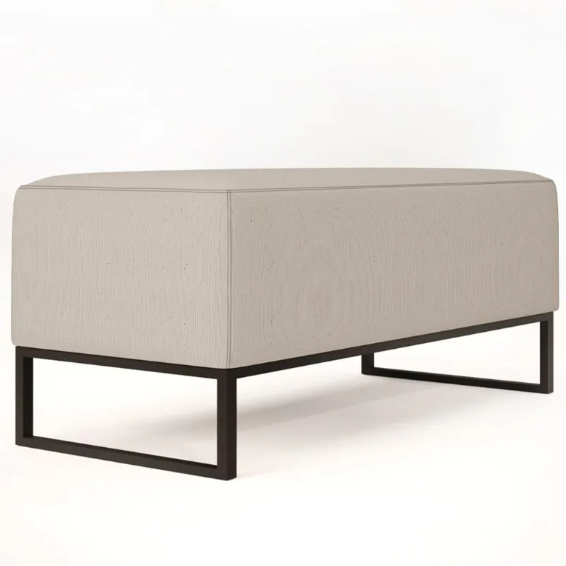 Puff Decorativo Para Sala de Estar Cléo W01 Base de Ferro 90 cm Linho Cru - Lyam Decor