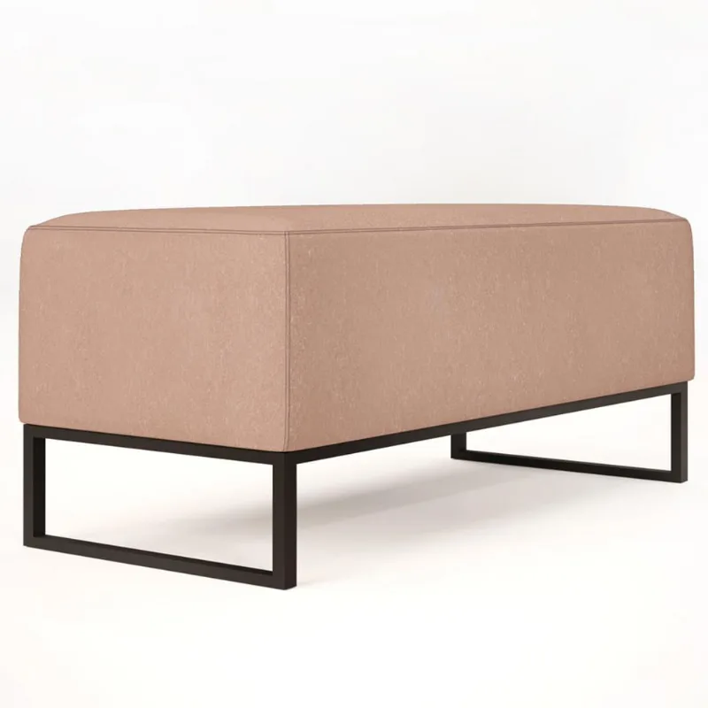 Puff Decorativo Para Sala de Estar Cléo W01 Base de Ferro 90 cm Linho Rosê - Lyam Decor