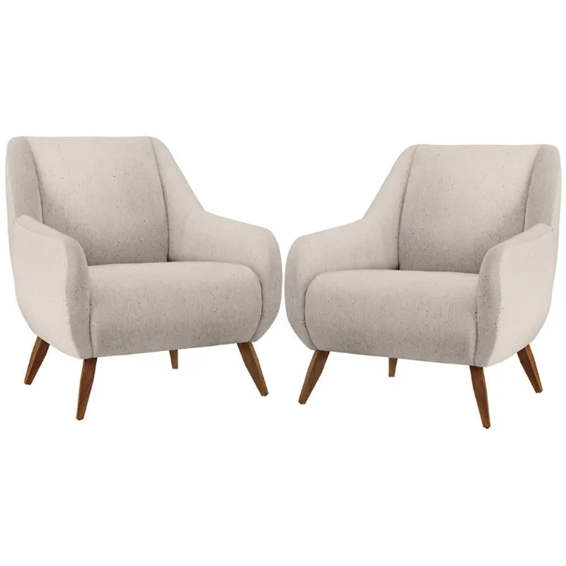 Kit 02 Poltronas Decorativa Fixa Pés de Madeira Paloma D02 Linho Cru C-443 - Lyam Decor - Lyam Decor