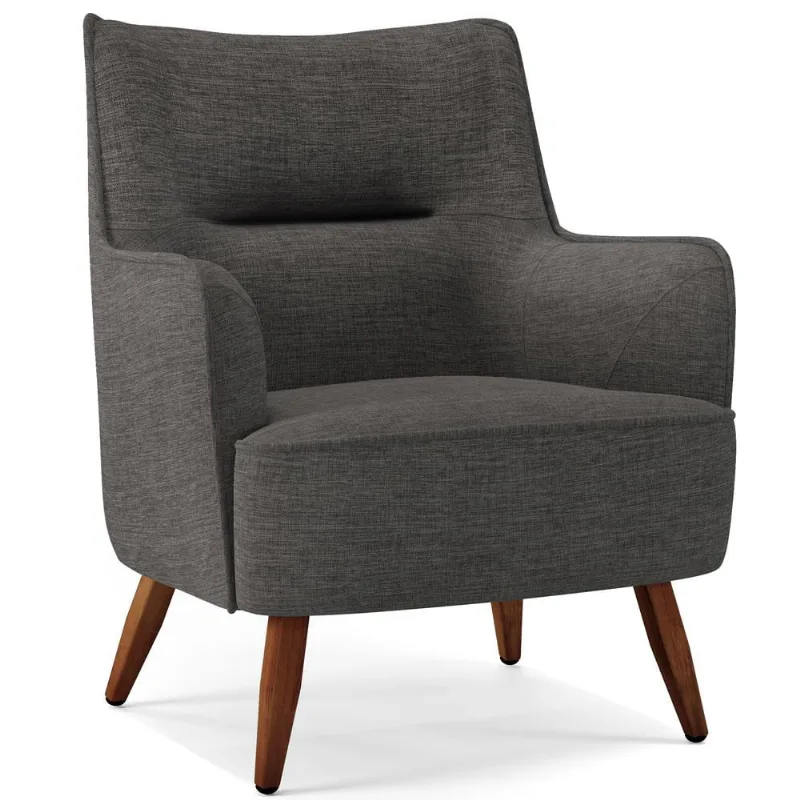 Poltrona Decorativa Fixa Pés de Madeira Isabella D02 Linho Cinza Escuro C-416 - Lyam Decor - Lyam Decor